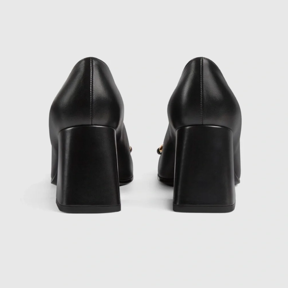 Gucci Shoes Mid-Heel Horsebit Pumps Block Heel Black Leather 38 - Picture 9 of 9